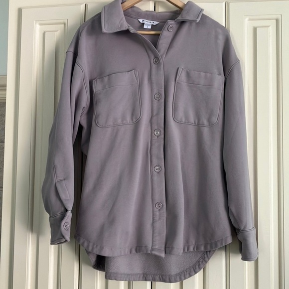 Athleta Retroplush Shirt Jacket Purple Plush Cotton Blend Button Up Size L - Picture 2 of 11